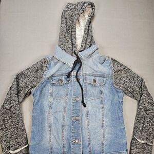 Mossimo Supply Co Denim Jacket Juniors Medium Denim Front Button Hooded